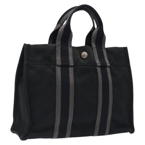 HERMES Fourre Tout PM Hand Bag Canvas Black Silver Auth bs24474 - Picture 1 of 16
